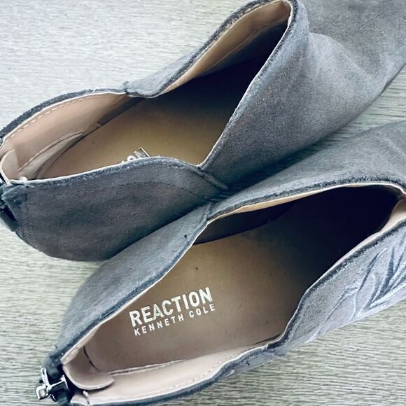 Kenneth Cole Reaction Gray Suede Leather Floral Embroidered Ankle Boots 9.5 - Picture 3 of 6